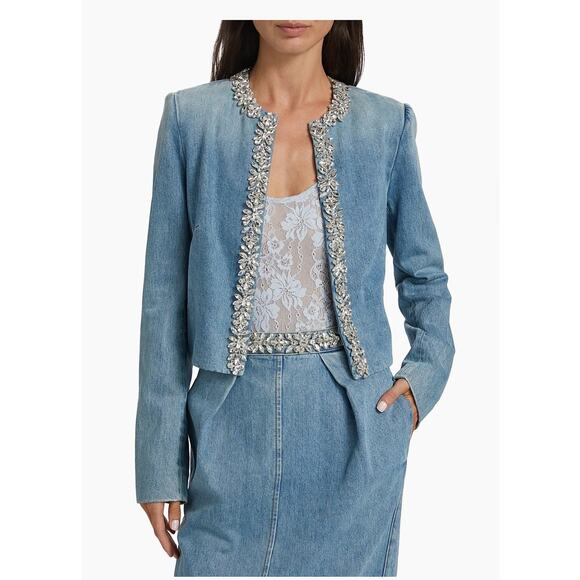 Zimmermann Crush Crystal Embellished Denim Jacket in Blue Moon AU 0 US 4 - Picture 1 of 7